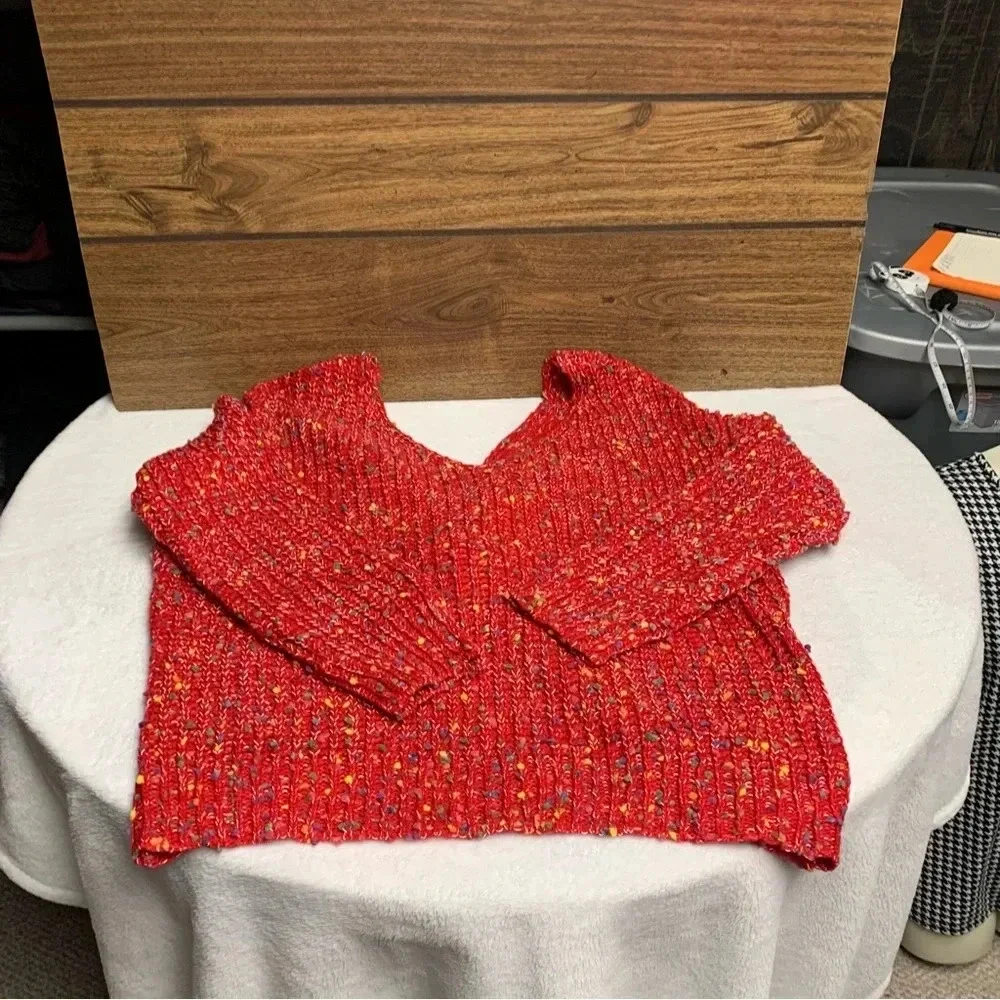 Main Strip red popcorn twist back top size large NWOT super cute oversized - Picture 8 of 9